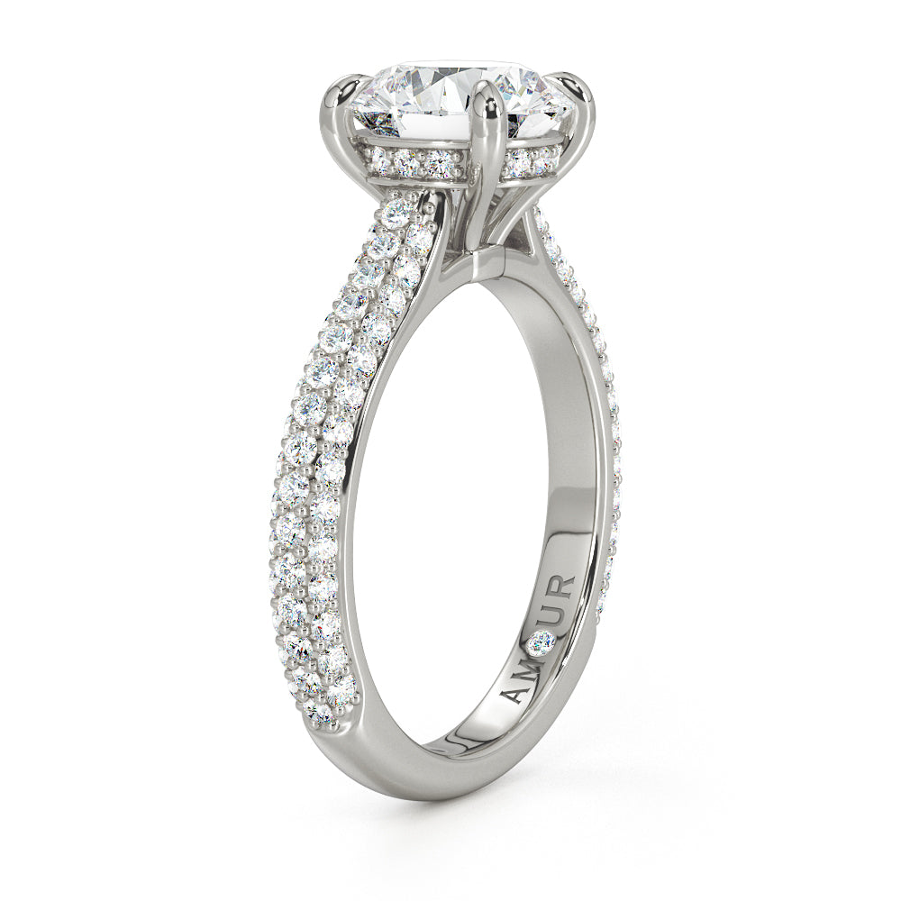Round Brilliant Cut with Multi Row Pave Set Diamond Band & Hidden Halo