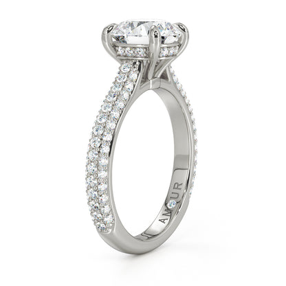 Round Brilliant Cut with Multi Row Pave Set Diamond Band & Hidden Halo