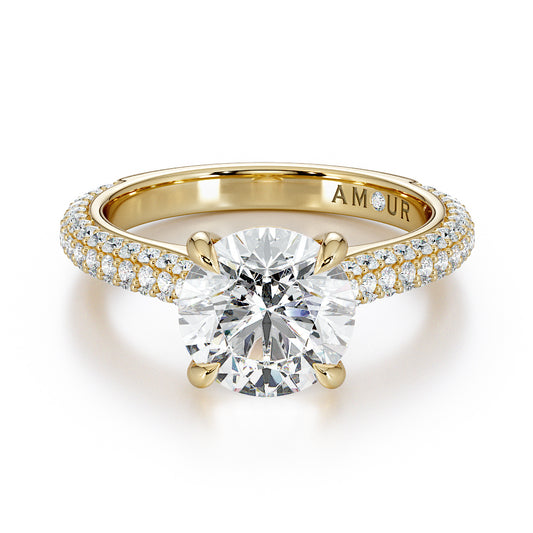 Round Brilliant Cut with Multi Row Pave Set Diamond Band & Hidden Halo