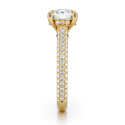 Round Brilliant Cut with Multi Row Pave Set Diamond Band & Hidden Halo