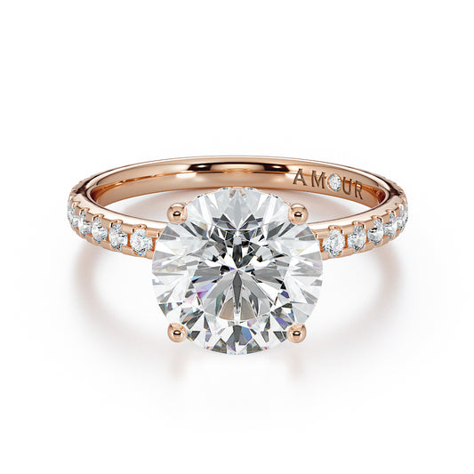 Round Brilliant Cut with Pave Set Diamond Shoulders & Hidden Halo