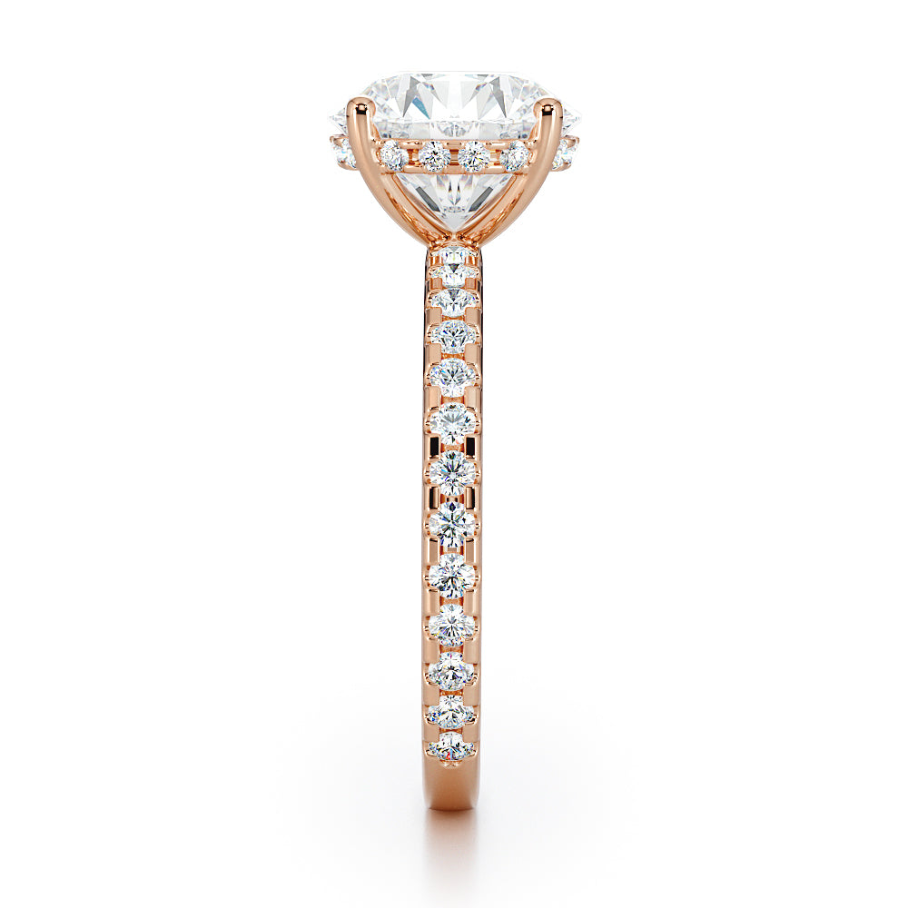Round Brilliant Cut with Pave Set Diamond Shoulders & Hidden Halo