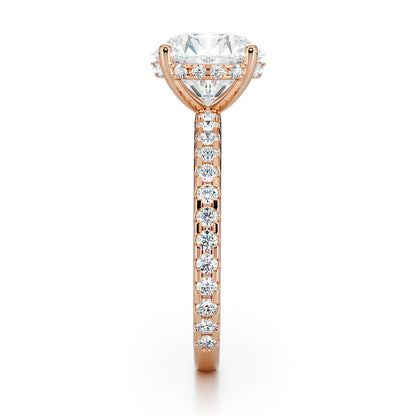 Round Brilliant Cut with Pave Set Diamond Shoulders & Hidden Halo