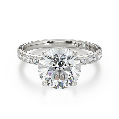 Round Brilliant Cut with Pave Set Diamond Shoulders & Hidden Halo