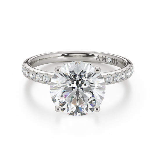 Round Brilliant Cut with Pave Set Diamond Shoulders & Hidden Halo