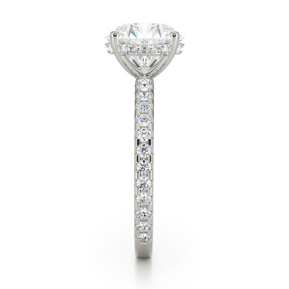 Round Brilliant Cut with Pave Set Diamond Shoulders & Hidden Halo