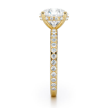 Round Brilliant Cut with Pave Set Diamond Shoulders & Hidden Halo