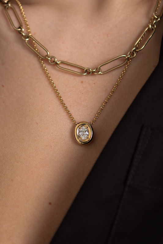 GIA 0.80ct Oval cut Diamond Bubble Sliding Pendant