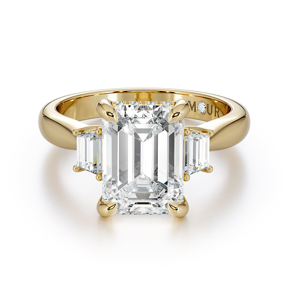 Emerald cut with trapezoid cut shoulder stones