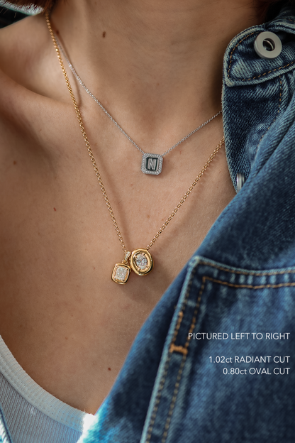 GIA 0.80ct Oval cut Diamond Bubble Sliding Pendant