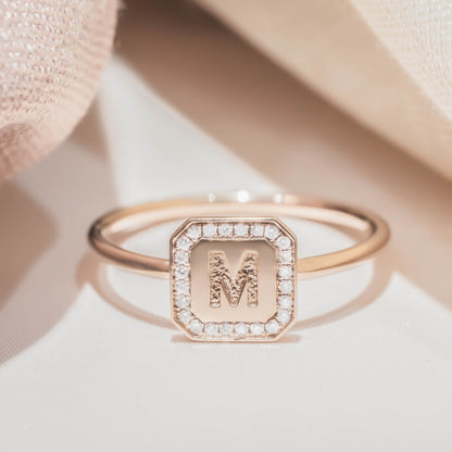 Letter Ring  - Round Brilliant Diamond
