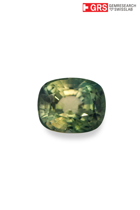 8.27ct Green/Yellow Cushion cut Sapphire