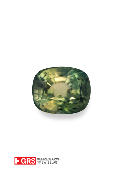 8.27ct Green/Yellow Cushion cut Sapphire