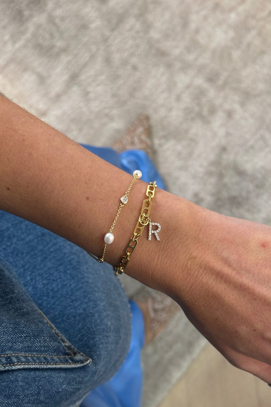 Pearl and Pear Diamond Bracelet