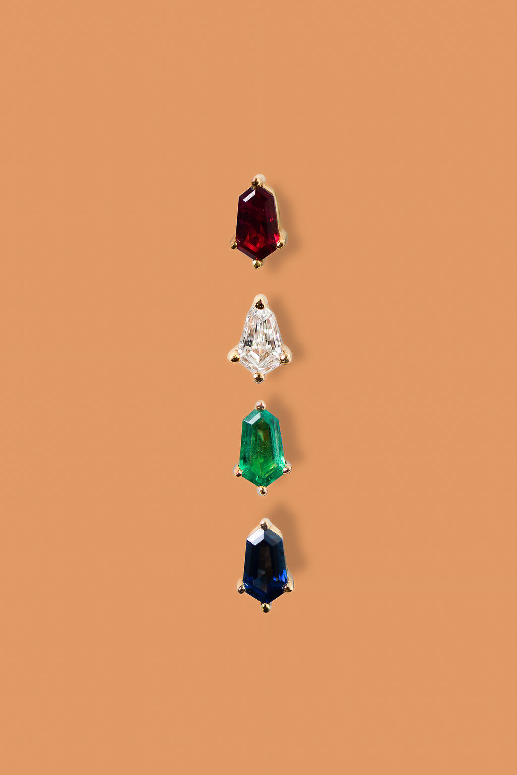 Hexagonal Kite Cut Gemstone Stud
