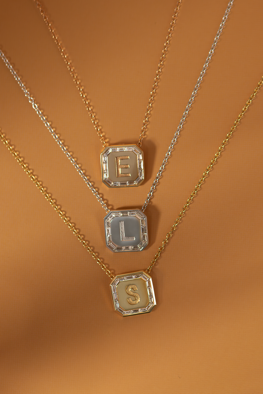 Letter Necklace  - Baguette Diamond