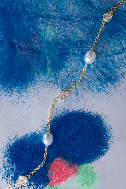 Pearl and Pear Diamond Bracelet