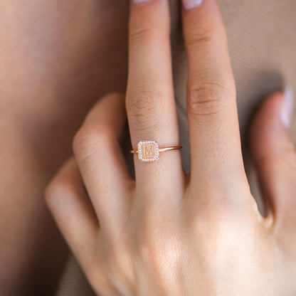 Letter Ring  - Round Brilliant Diamond