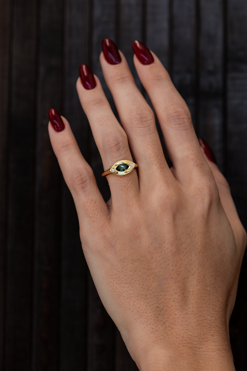 0.59CT Marquise Green Sapphire Ring