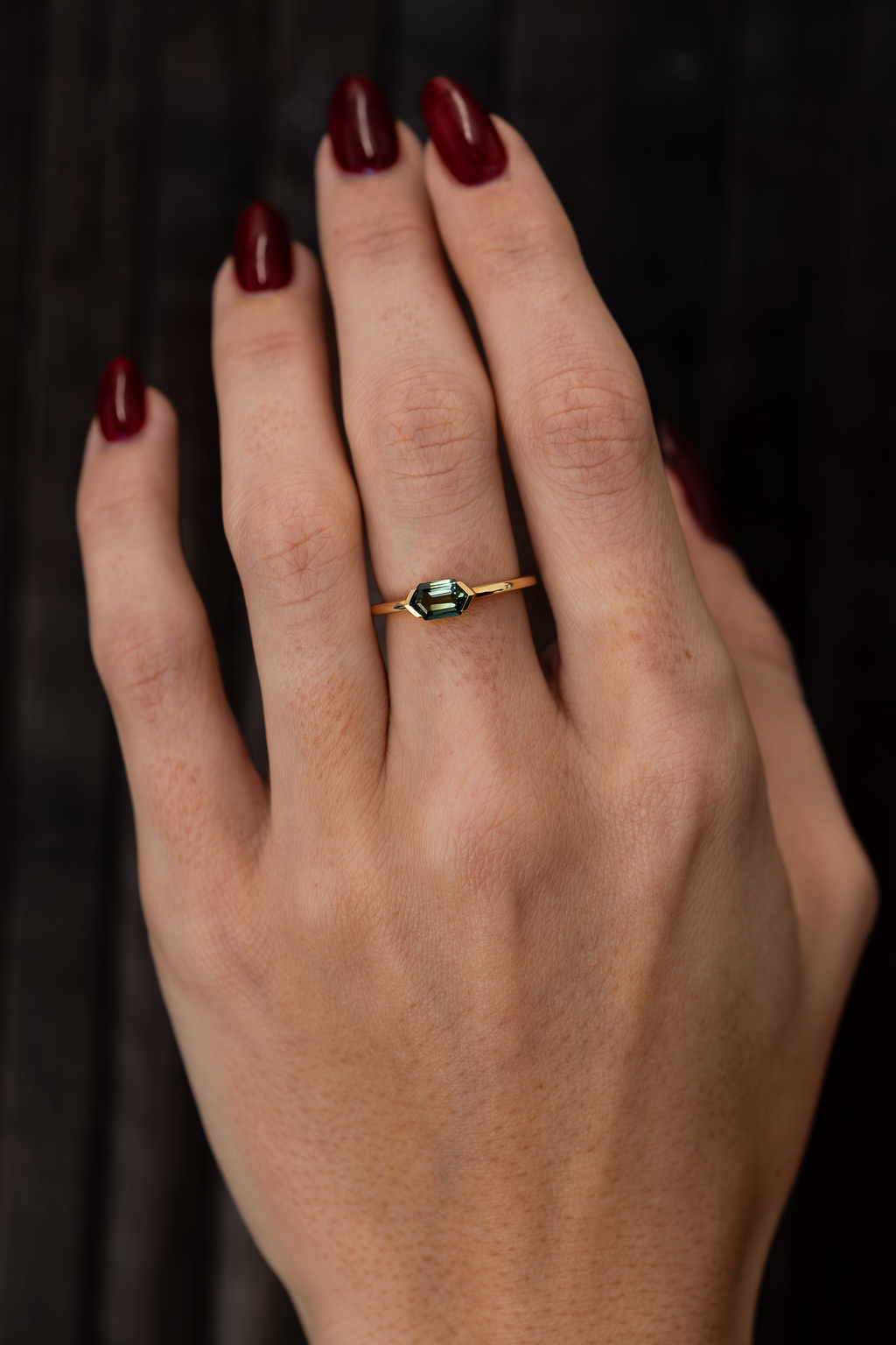0.85CT Fancy Cut Green Sapphire Ring