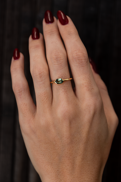 0.85CT Fancy Cut Green Sapphire Ring