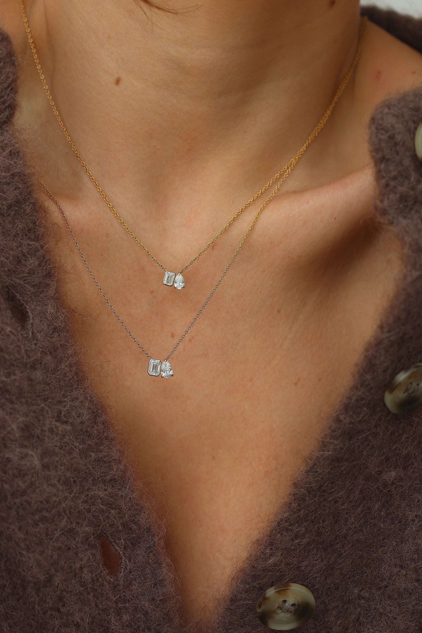 Toi et Moi Pear and Emerald Necklace