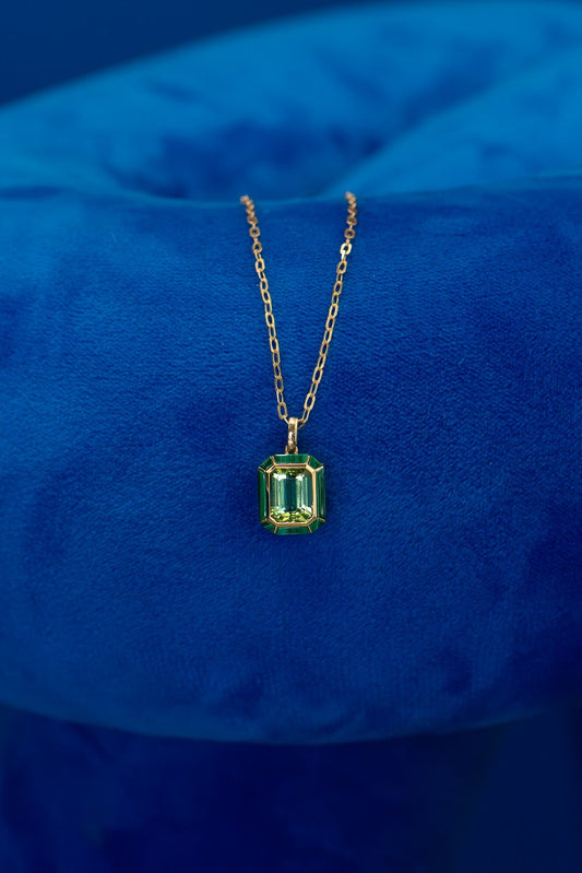 3.4ct Tourmaline & 1.37ct Malachite Bezel Set Necklace