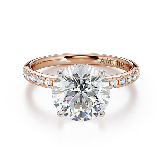 Round Brilliant Cut with Pave Set Diamond Shoulders & Hidden Halo