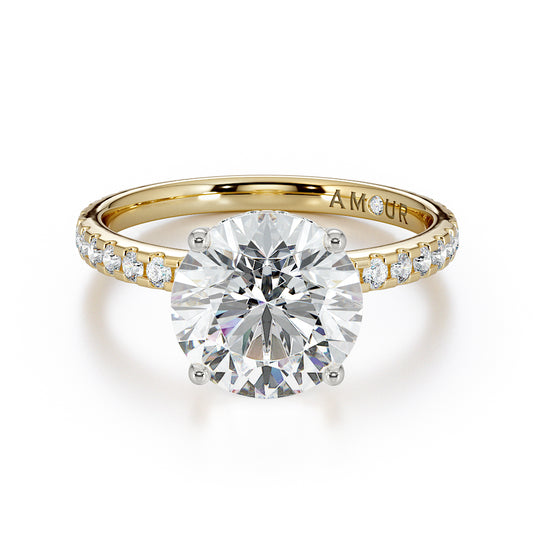 Round Brilliant Cut with Pave Set Diamond Shoulders & Hidden Halo