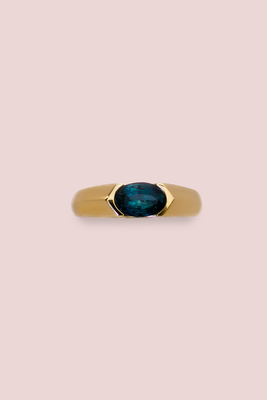 1.33CT Teal Sapphire Half-Bezel Ring