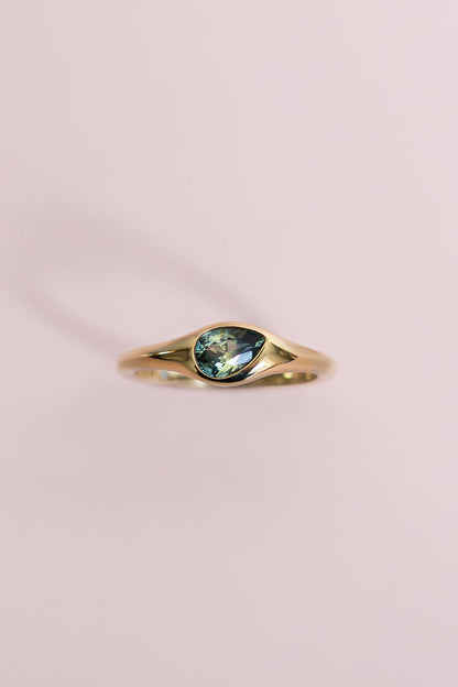 0.75CT Pear Parti Sapphire Asymetrical Bezel Set