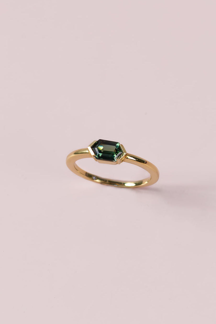 0.85CT Fancy Cut Green Sapphire Ring