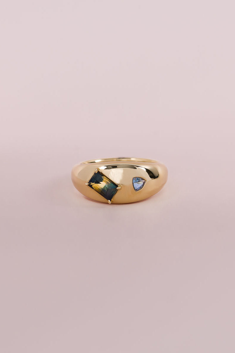 Domed 0.76ct Sapphire and Aquamarine Ring
