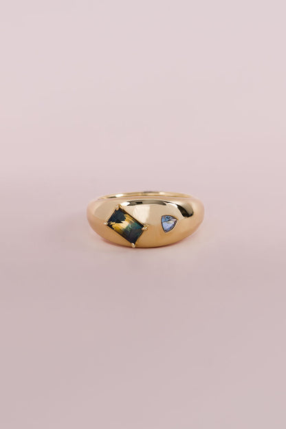 Domed 0.76ct Sapphire and Aquamarine Ring