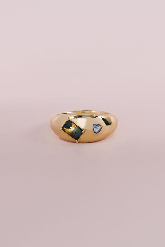 Domed 0.76ct Sapphire and Aquamarine Ring