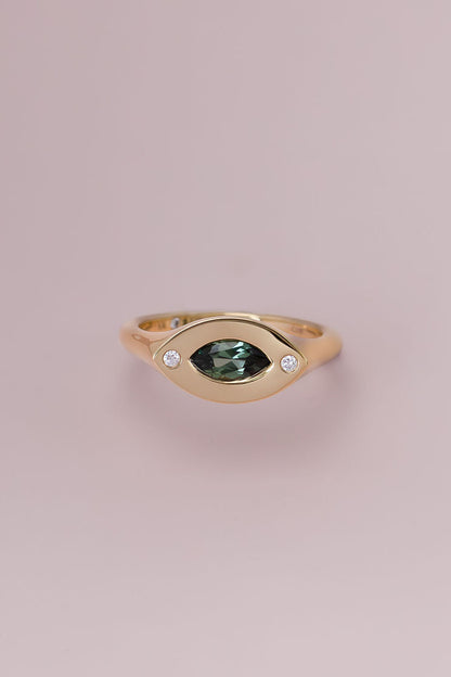 0.59CT Marquise Green Sapphire Ring