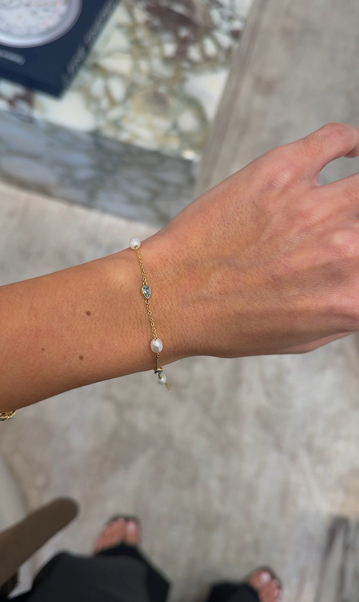 Pearl and Pear Aquamarine Sterling Silver Bracelet