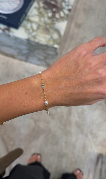 Pearl and Pear Aquamarine Sterling Silver Bracelet