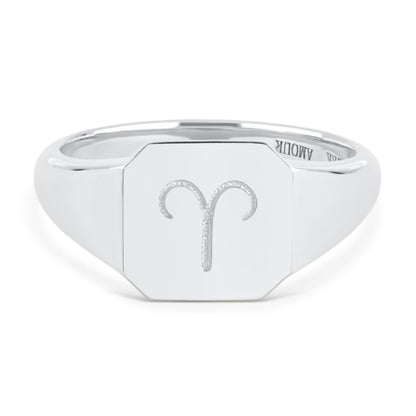 Zodiac Sign Signet Ring - Sterling Silver
