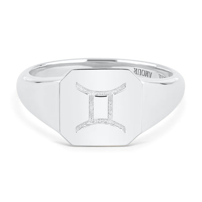 Zodiac Sign Signet Ring - Sterling Silver