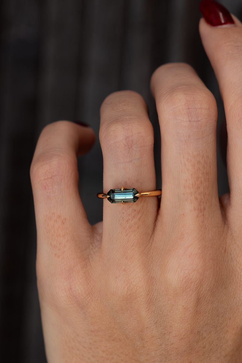 2.06CT Fancy Cut Green Sapphire Ring