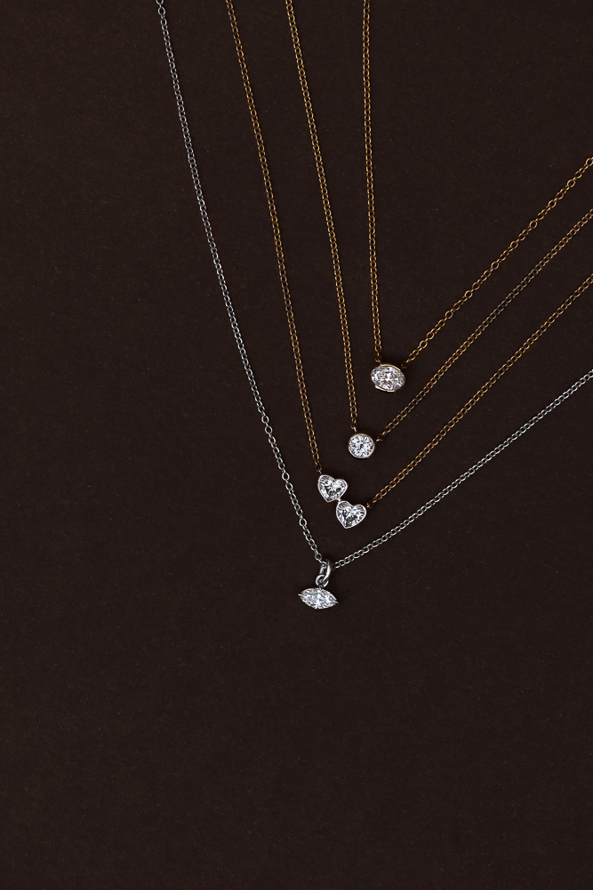 Bezel Duo Heart Necklace (Two Tone)