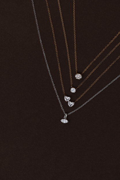 Bezel Duo Heart Necklace (Two Tone)