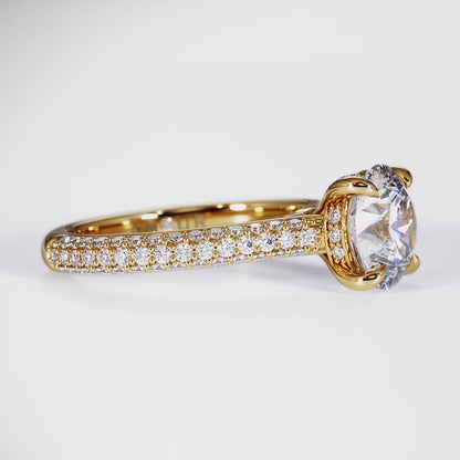 Round Brilliant Cut with Multi Row Pave Set Diamond Band & Hidden Halo