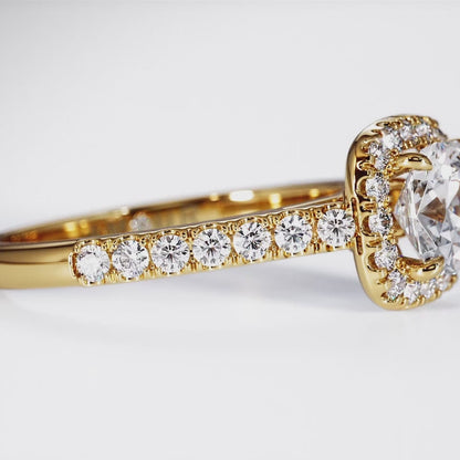 Cushion Cut With Pave Set Halo And Band