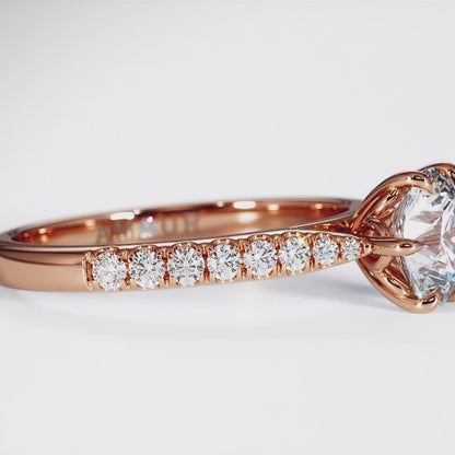 Brilliant Cut Floral Six Claw with pave set cathedral shoulders