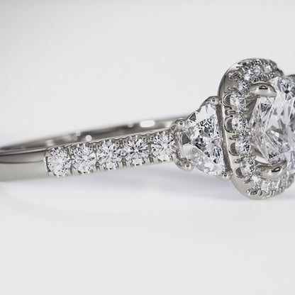 Cushion Cut With Pave Set Halo And Half Moon And Brilliant Cut Shoulders