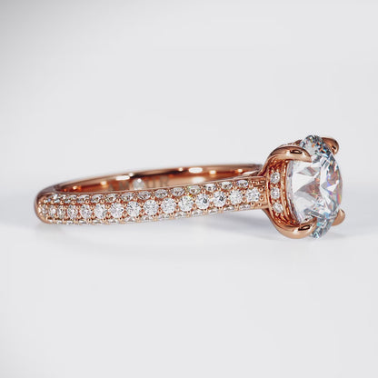 Round Brilliant Cut with Multi Row Pave Set Diamond Band & Hidden Halo