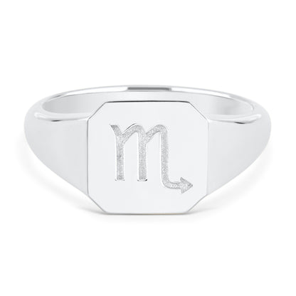 Zodiac Sign Signet Ring - Sterling Silver