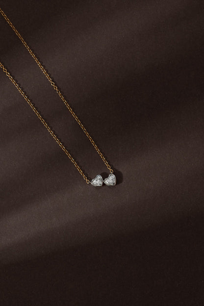 Bezel Duo Heart Necklace (Two Tone)